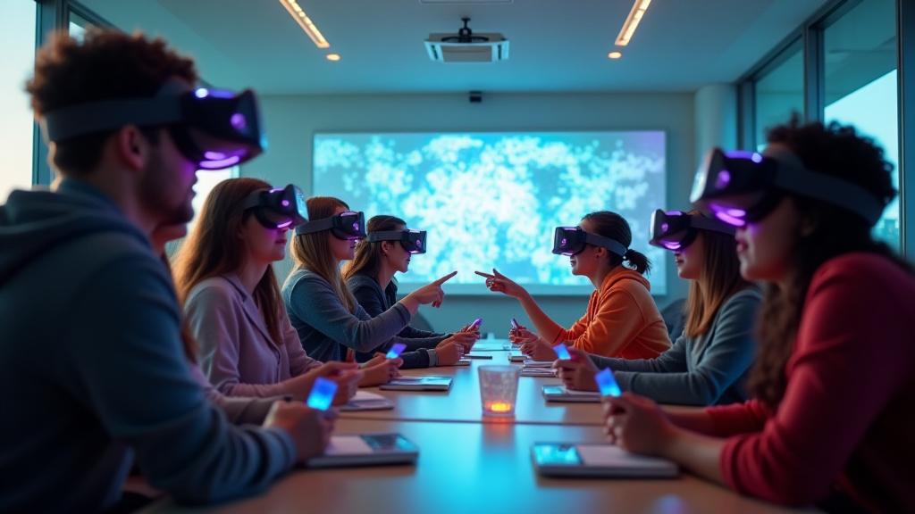 Students wearing VR headsets exploring ancient ruins virtually